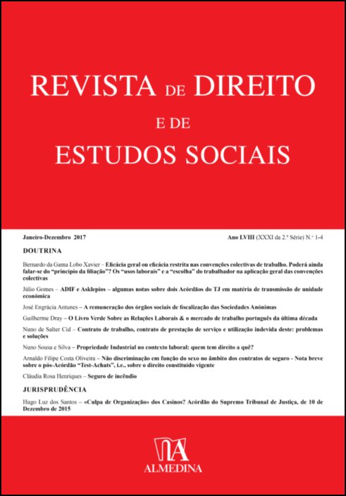 Revista de Direito e de Estudos Sociais, Janeiro-Dezembro 2017 - Ano LVIII (XXXI da 2.ª Série) N 1-4