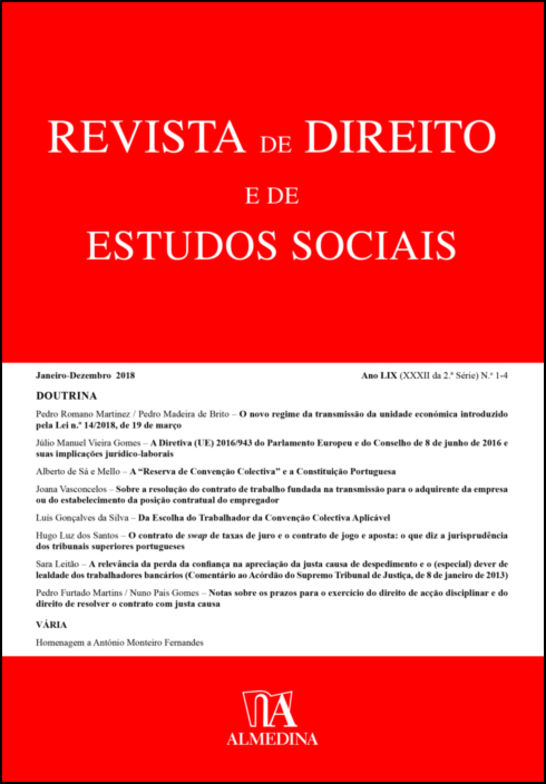 Revista de Direito e de Estudos Sociais, Janeiro-Dezembro 2018 - Ano LIX (XXXI da 2.ª Série) N 1-4