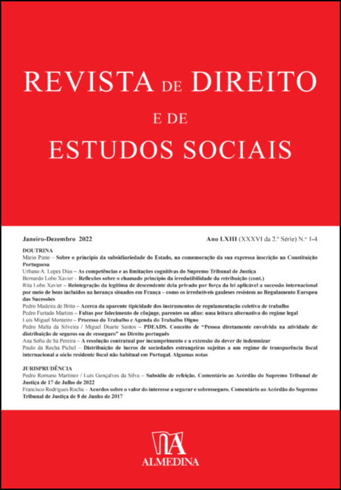 Revista de Direito e de Estudos Sociais, Janeiro-Dezembro 2022 - Ano LXII (XXXVI da 2.ª Série) N 1-4